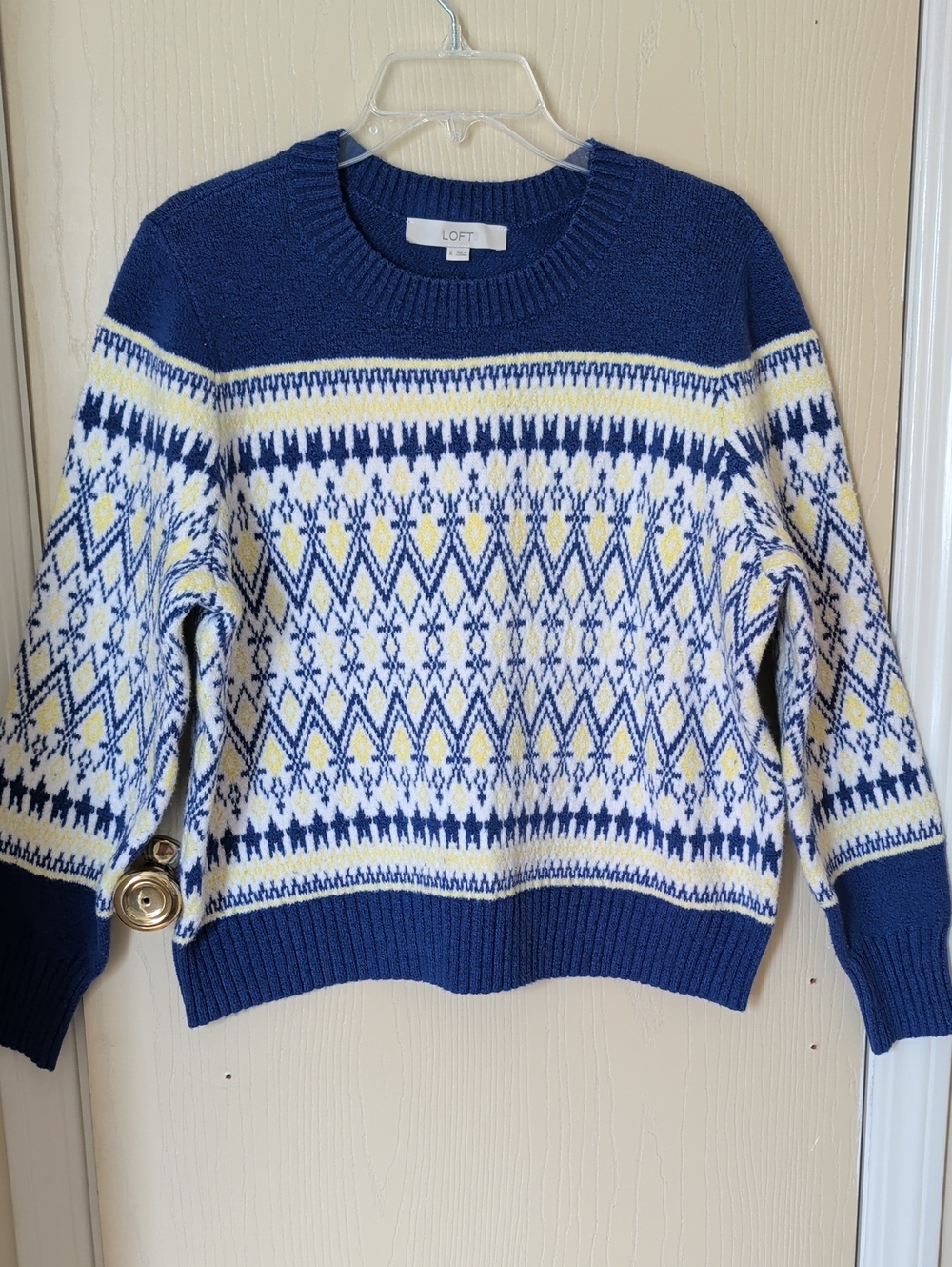 LOFT Navy & White Fair Isle Crewneck Sweater Size XL